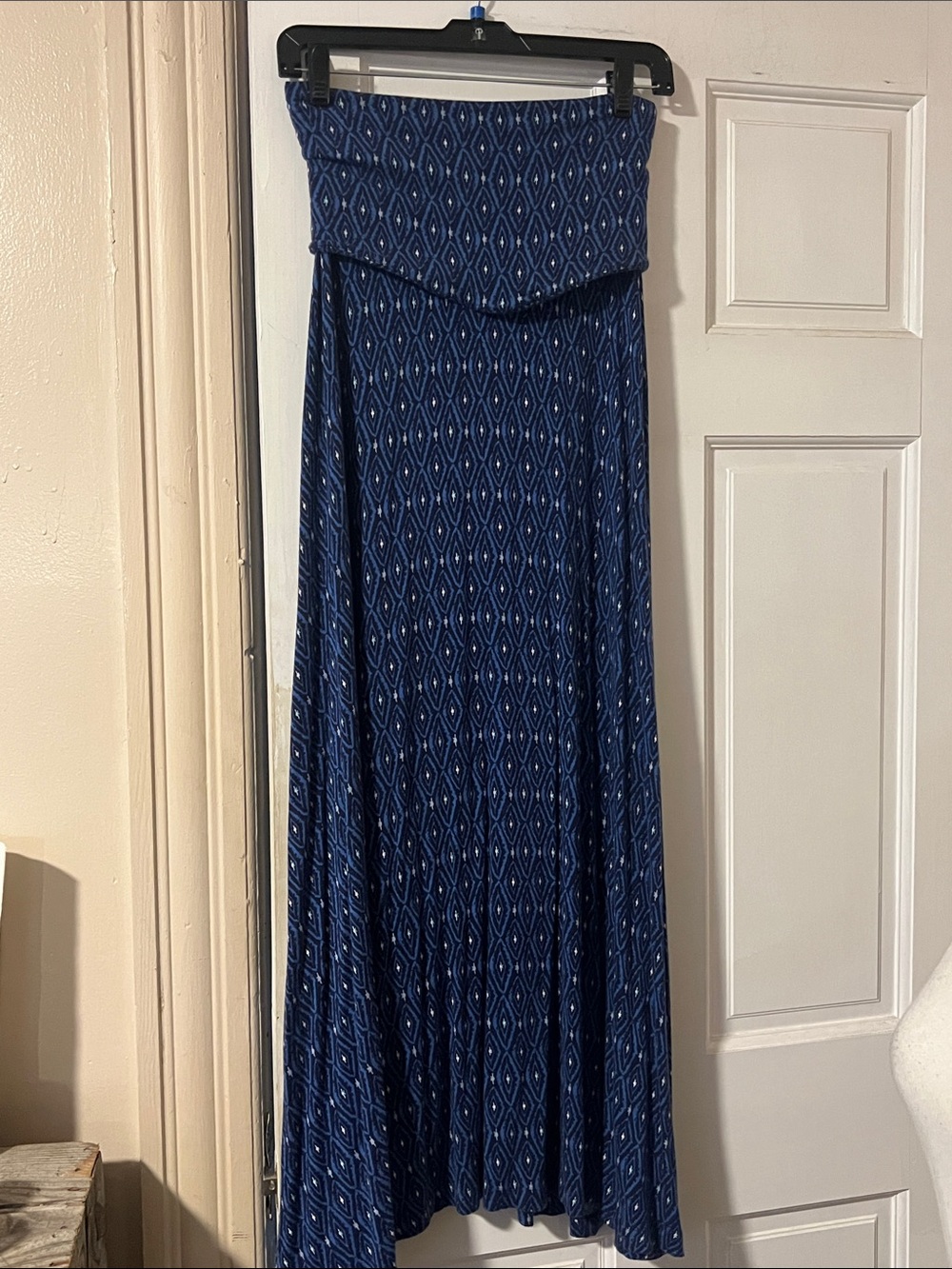 Mudd Navy Blue Patterned Strapless Maxi Skirt/Dress
